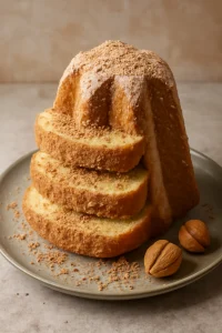 Pandoro dióporral, finom diós és fahéjas ízekkel tálalva