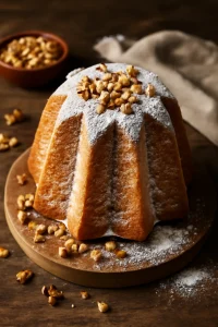 Olasz pandoro dióval és porcukorral díszítve