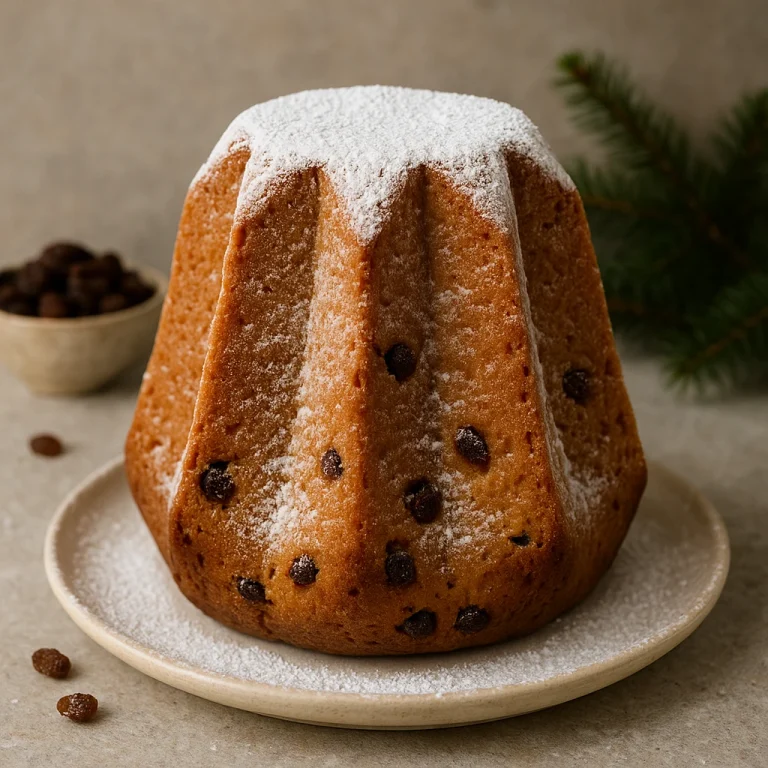 Pandoro mazsolával, frissen sütve, porcukorral megszórva