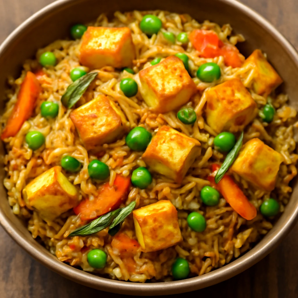 Indiai Paneer Pulao friss zöldségekkel és túróval