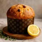Aranybarna panettone citrommal és mazsolával, papírformában sütve