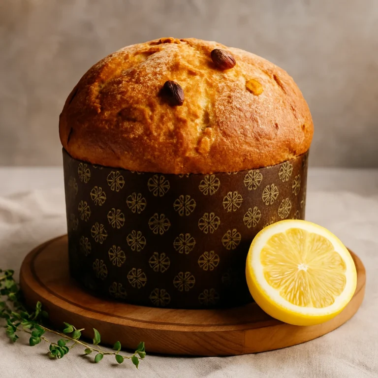 Aranybarna panettone citrommal és mazsolával, papírformában sütve