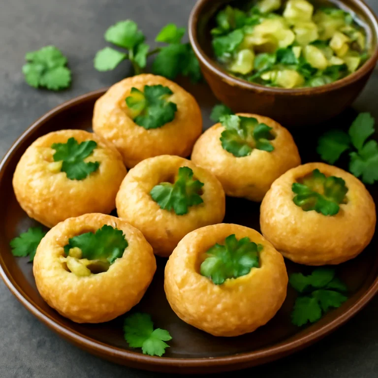 Pani Puri almás vízzel tálalva, friss korianderrel