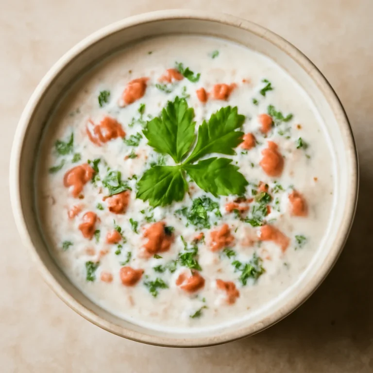 Friss paradicsomos raita joghurttal és korianderrel díszítve