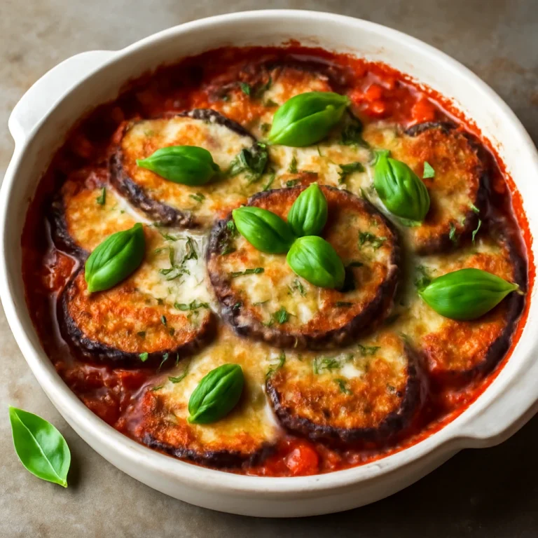 Parmigiana friss bazsalikommal, tálalva sült padlizsánnal, parmezánnal és mozzarella sajttal