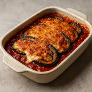 Olasz rakott padlizsán mozzarella és parmezán sajttal rétegezve