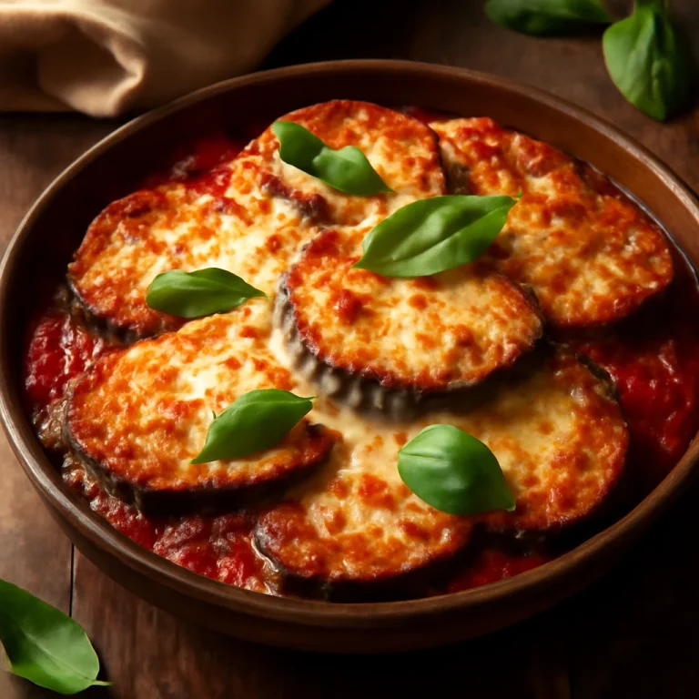 Parmigiana panírozott padlizsánnal, paradicsomszósszal és sajtokkal