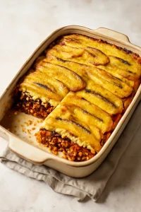Édes banán és húsos rétegek a pastelónban
