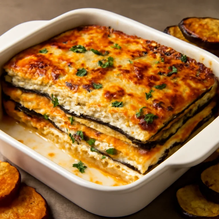 Pastelón zöldségekkel, túrós és sajtos rétegekkel