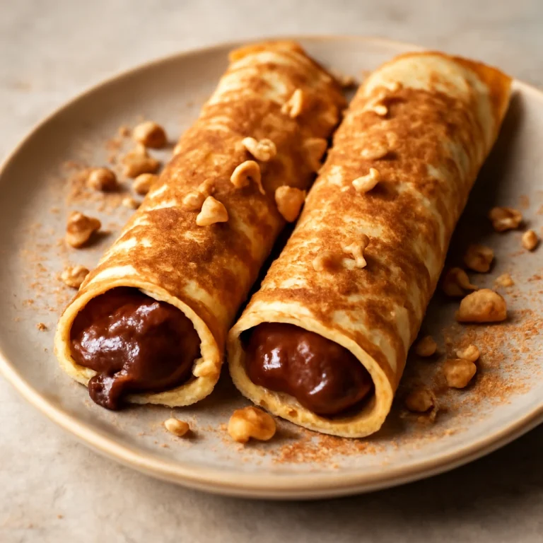 Patishapta csokoládés töltelékkel, dióval és fahéjjal tálalva