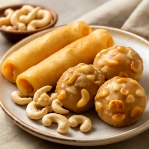 Gazdag indiai patishapta, kesudióval és diós töltelékkel