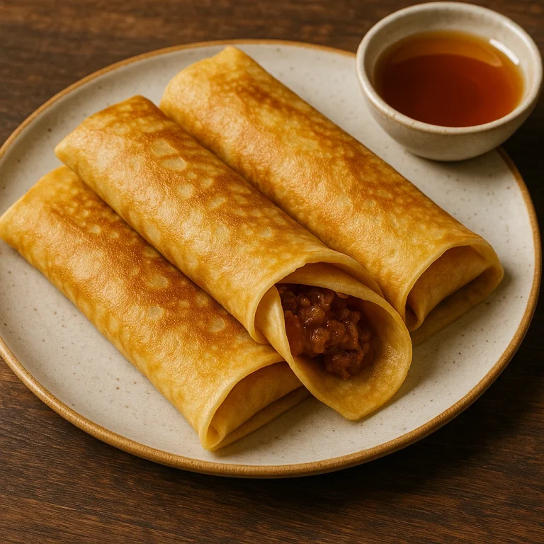 Patishapta bengáli palacsinta nolen gur töltelékkel tálalva