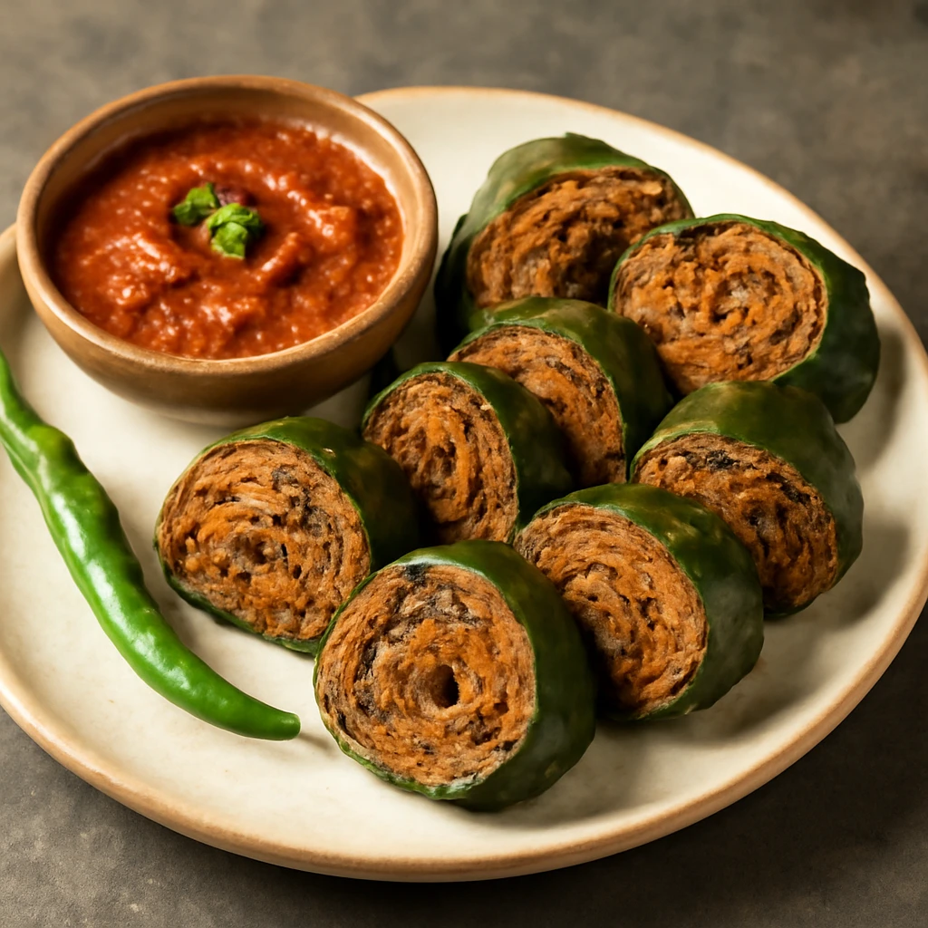 Patra csípős chutney-val, gazdag fűszerekkel és színes zöldségekkel
