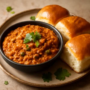 Friss Pav Bhaji gombával és fűszeres pav zsemlével