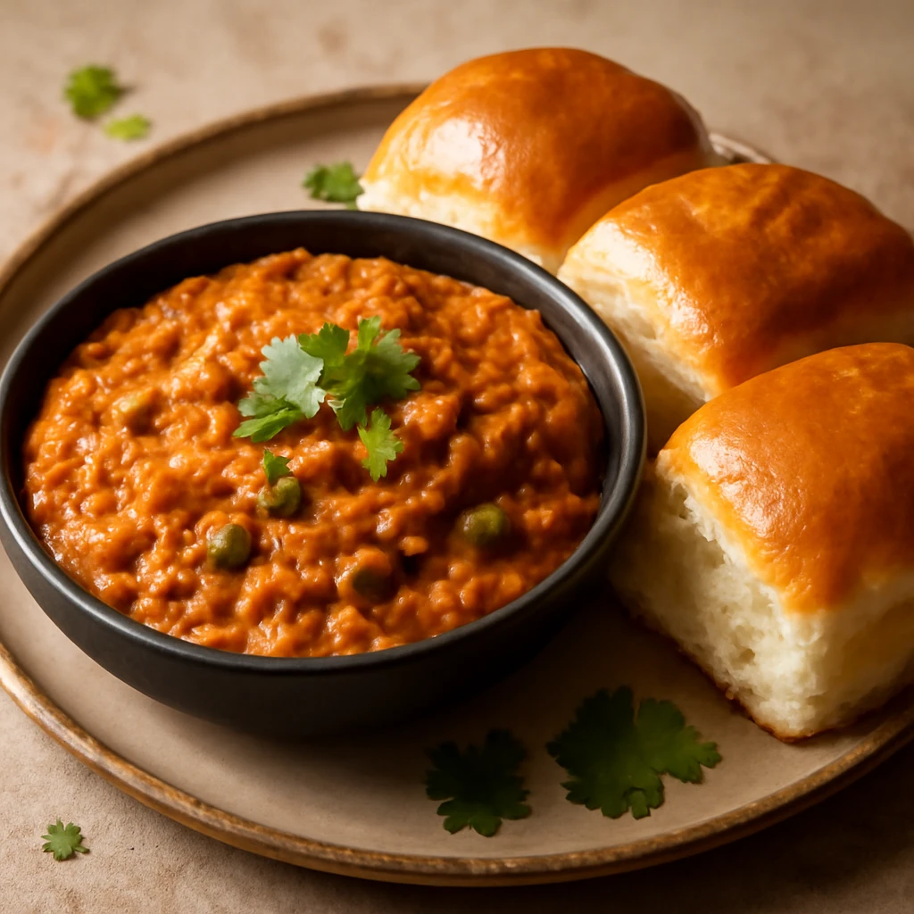 Friss Pav Bhaji gombával és fűszeres pav zsemlével