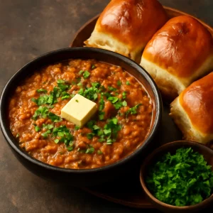 Ínycsiklandó Pav Bhaji indiai fűszeres zöldségekkel és friss korianderrel