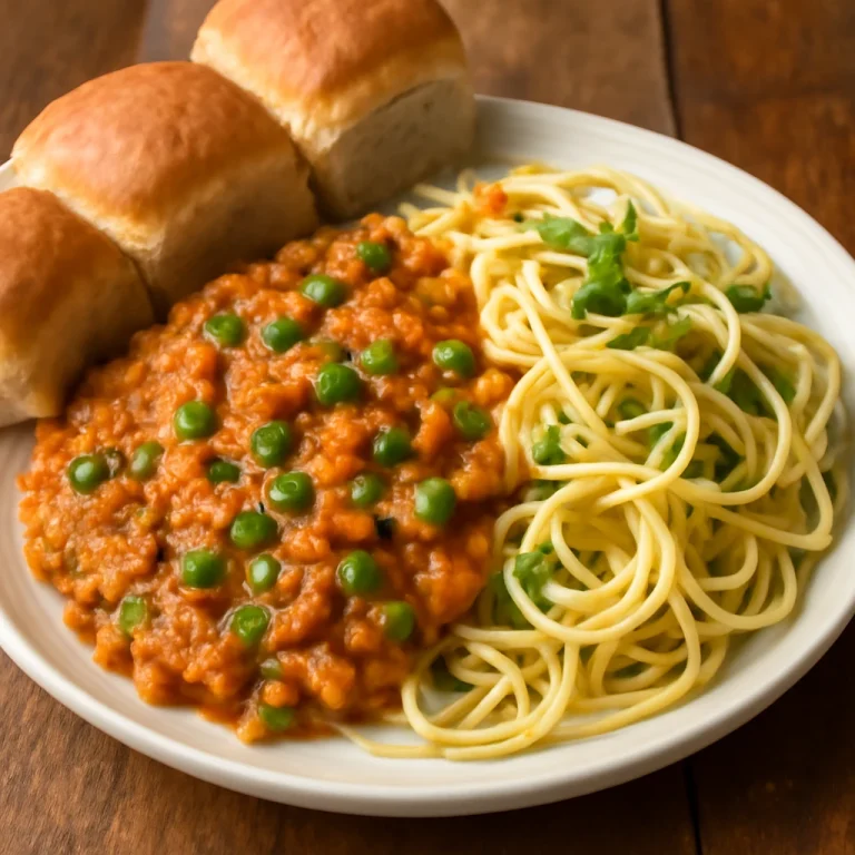Pav Bhaji tésztával tálalva, friss korianderrel és zöldségekkel