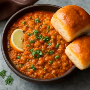 Indiai vegán pav bhaji, pirított zsemlével