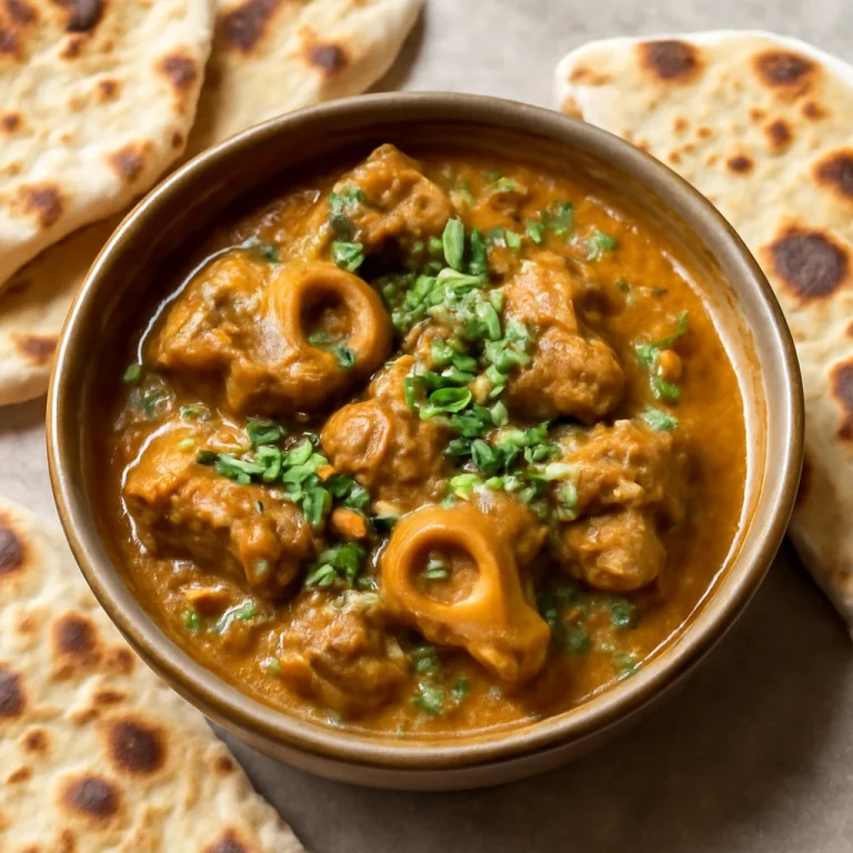 Paye naan kenyérrel friss korianderrel tálalva