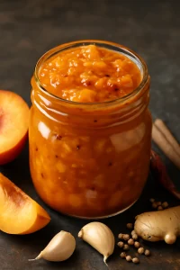 Peach chutney készítve, édes és fűszeres, tökéletes kiegészítő indiai ételekhez