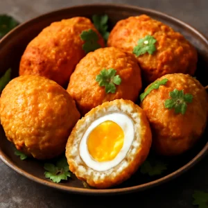 Indonéz Pempek, tojással töltött hal golyók kókuszolajban sütve