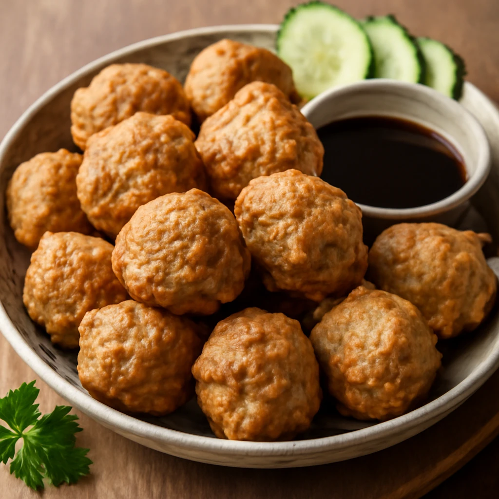 Ropogós pempek kulit, halválasztékokkal és friss zöldségekkel