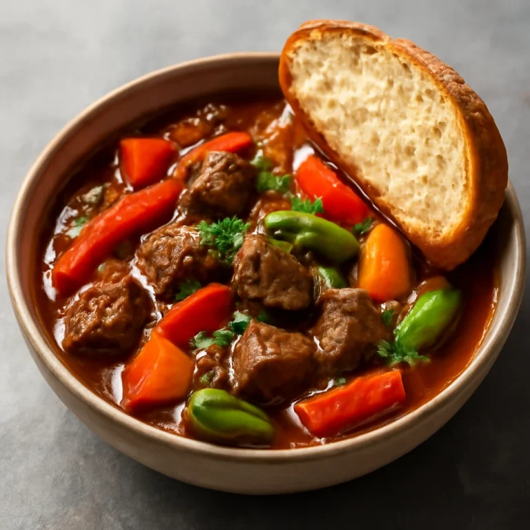 Pepperpot marhahússal tálalva, friss kenyérrel és korianderrel