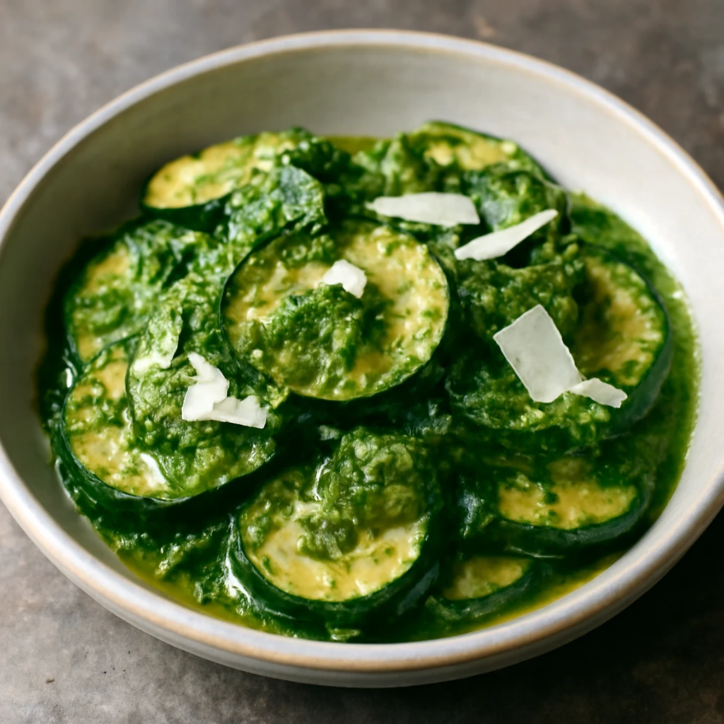 Friss és egészséges pesto cukkínivel és parmezánnal, tálalva