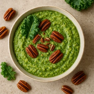 Zöld pesto fodros kellel és pirított pekándióval