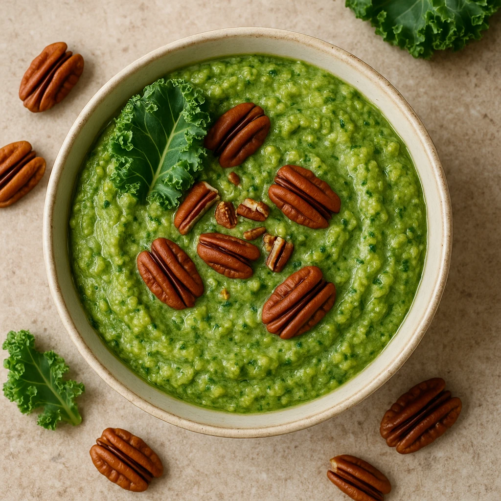 ZÃ¶ld pesto fodros kellel Ã©s pirÃ­tott pekÃ¡ndiÃ³val
