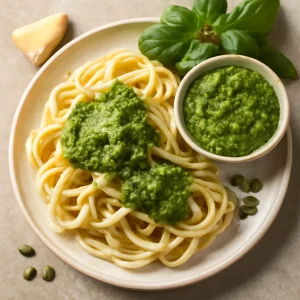 Friss pesto tökmaggal és bazsalikommal