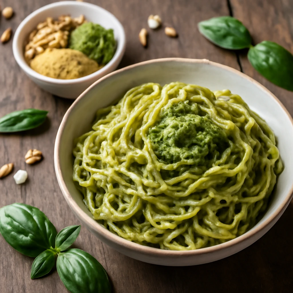 Bazsalikomos vegán pesto sörélesztőpehellyel