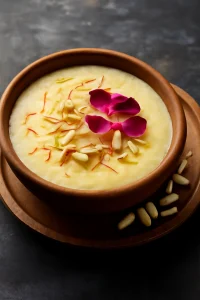 Indiai rizses puding rózsavízzel és mandulával