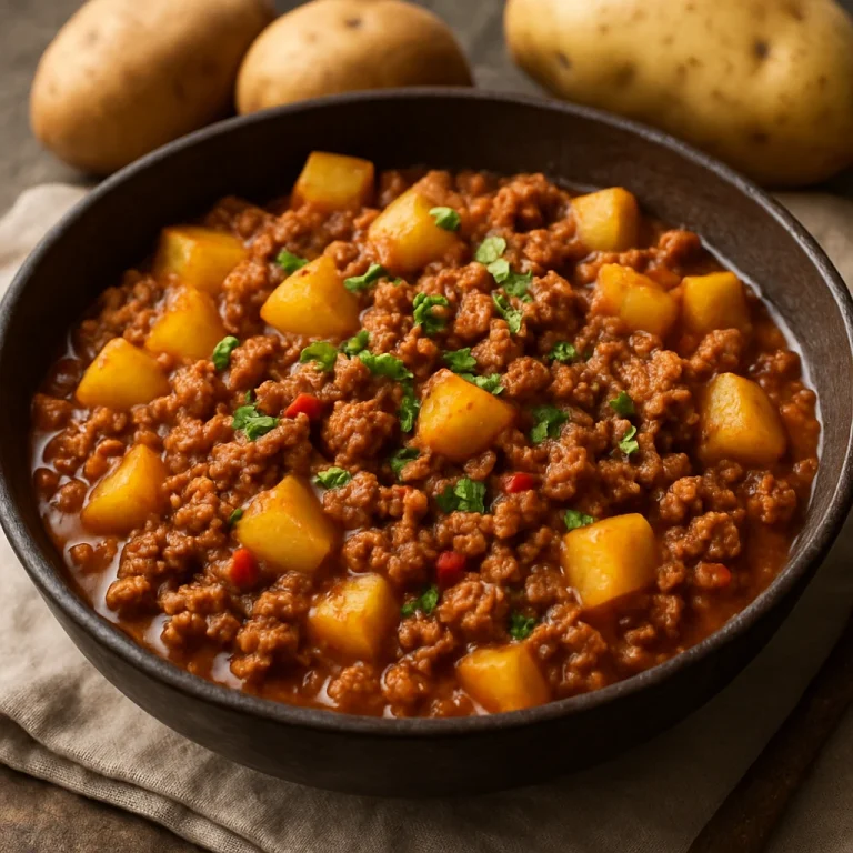 Picadillo darált hússal és burgonyával, gazdag paradicsomos szaftban