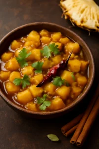 Friss ananászból készült chutney fűszeres és édes ízekkel