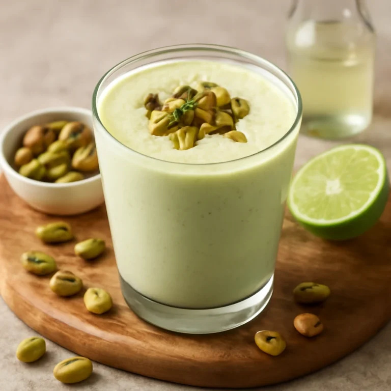 Pisztáciás lassi, krémes joghurttal és friss lime-mal, rózsavíz ízesítéssel