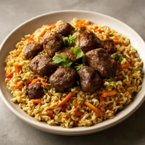 Ínycsiklandó plov bárányhússal és friss korianderrel