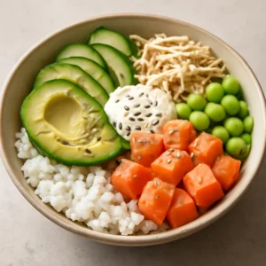 Friss és ínycsiklandó poké bowl tál, avokádóval és lazaccal