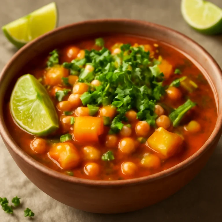 Pozole con calabaza tálalva lime-mal, korianderrel és friss zöldhagymával