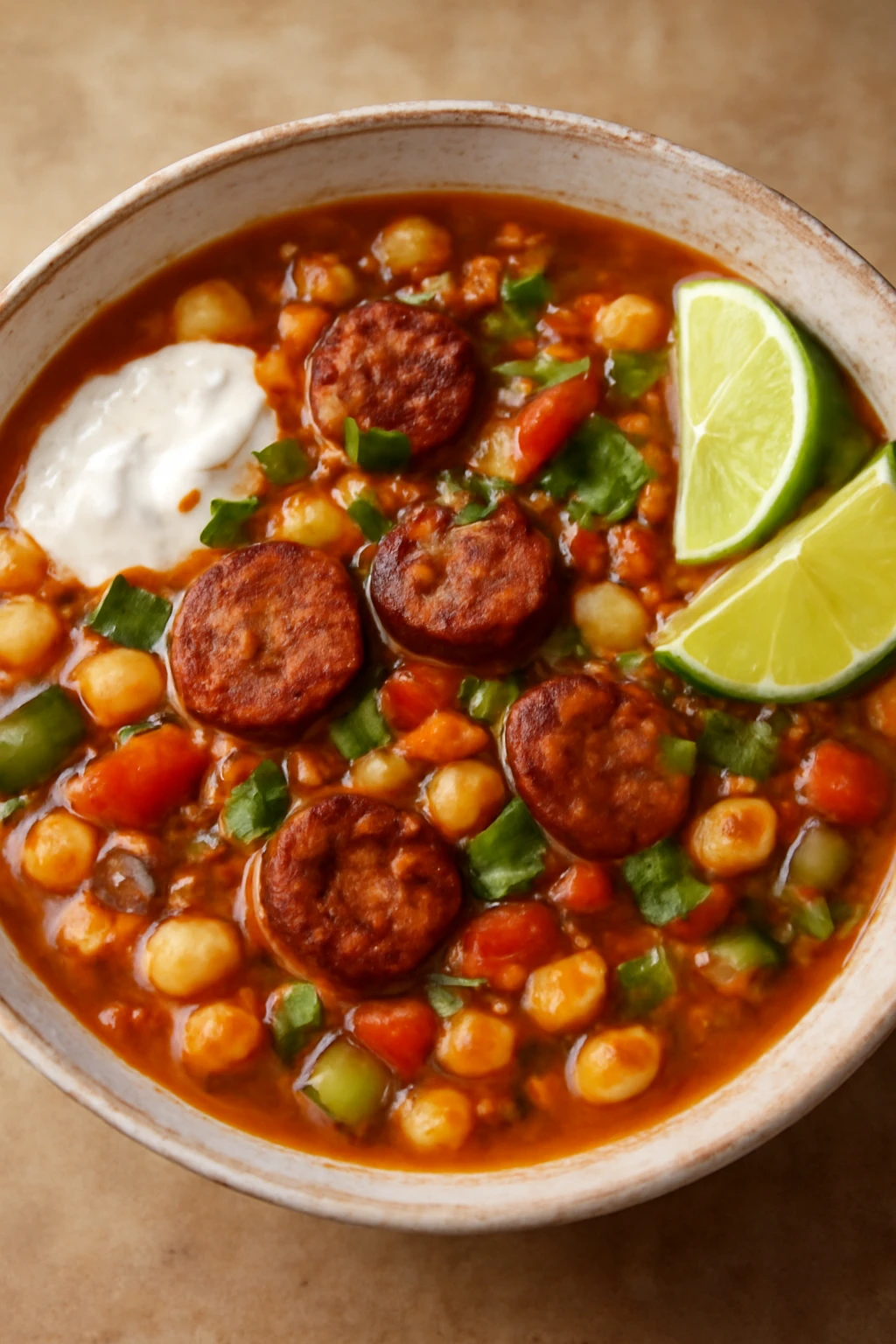 Ínycsiklandó mexikói pozole chorizóval, gazdag kukoricával