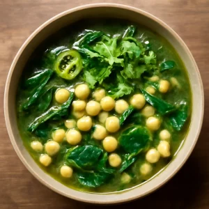 Friss mexikói pozole spenóttal és korianderrel tálalva