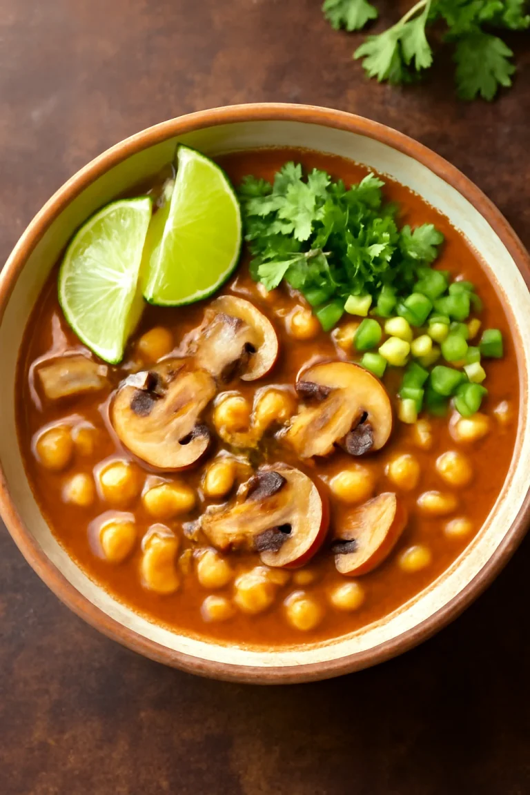 Pozole con setas tálalva lime-mal, korianderrel és friss zöldhagymával