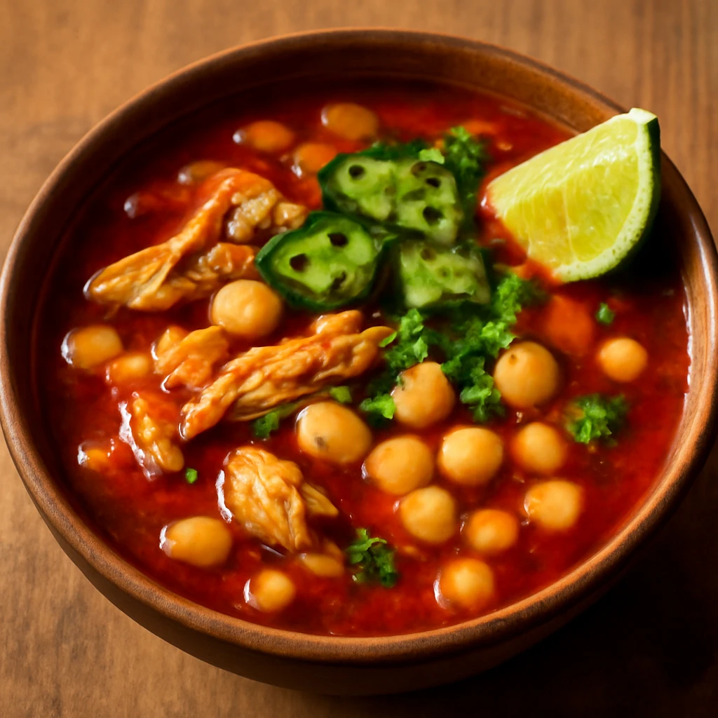 FÅ±szeres pozole rojo csirkehÃºssal Ã©s hominy kukoricÃ¡val