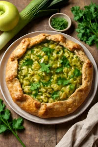Friss póréhagymás-almás pite, petrezselyemmel díszítve