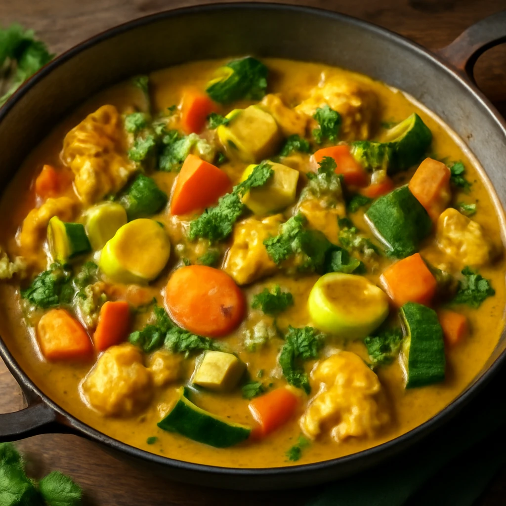 Egészséges, fűszeres curry póréhagymával és friss korianderrel