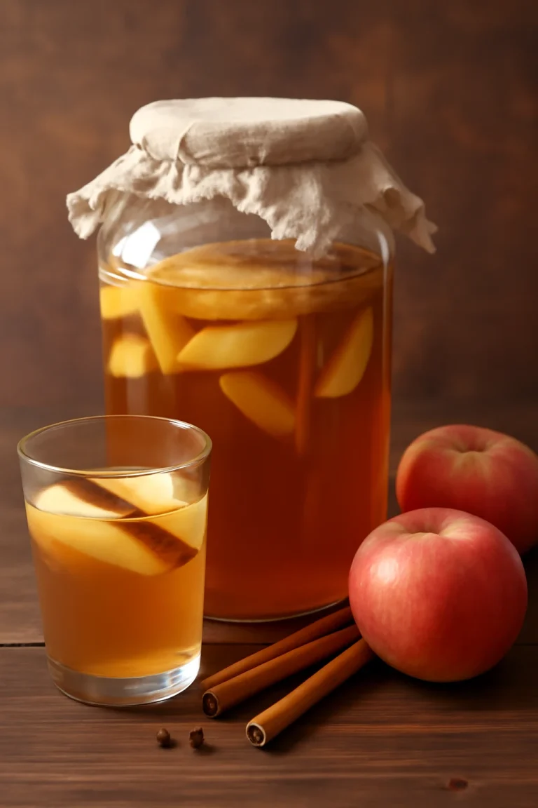 Probiotikus alma kombucha frissítő ital tálalva