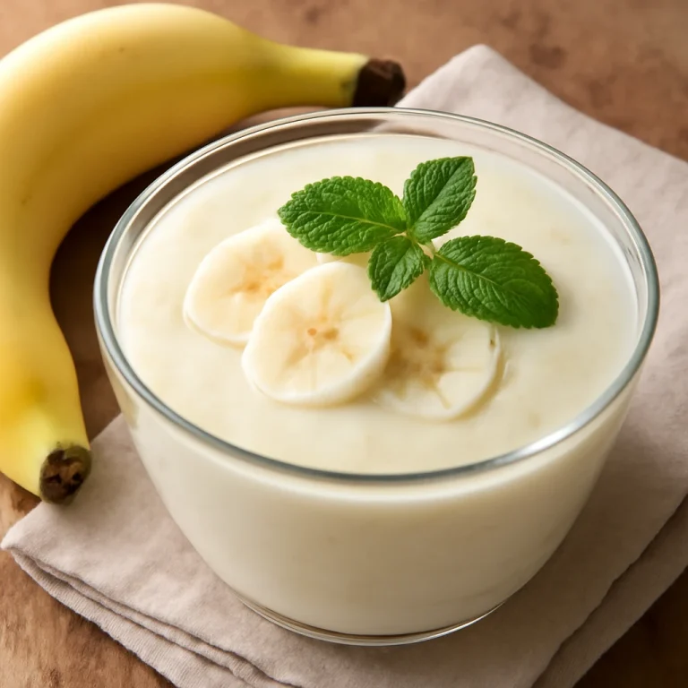 Probiotikus banános joghurt, friss mentával tálalva