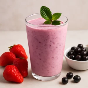 Friss, ínycsiklandó kefir ital eperrel és feketeribizlivel
