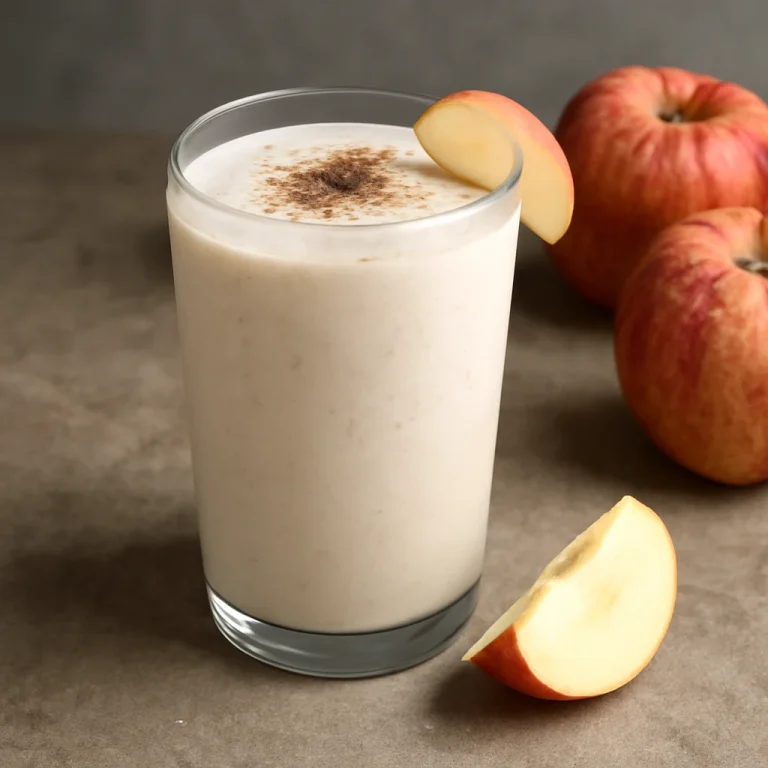 Probiotikus fűszeres almás kefir, frissen tálalva egy pohárban