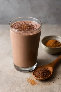 Egészséges, finom kakaós kefir tejcsokoládéval és fahéjjal